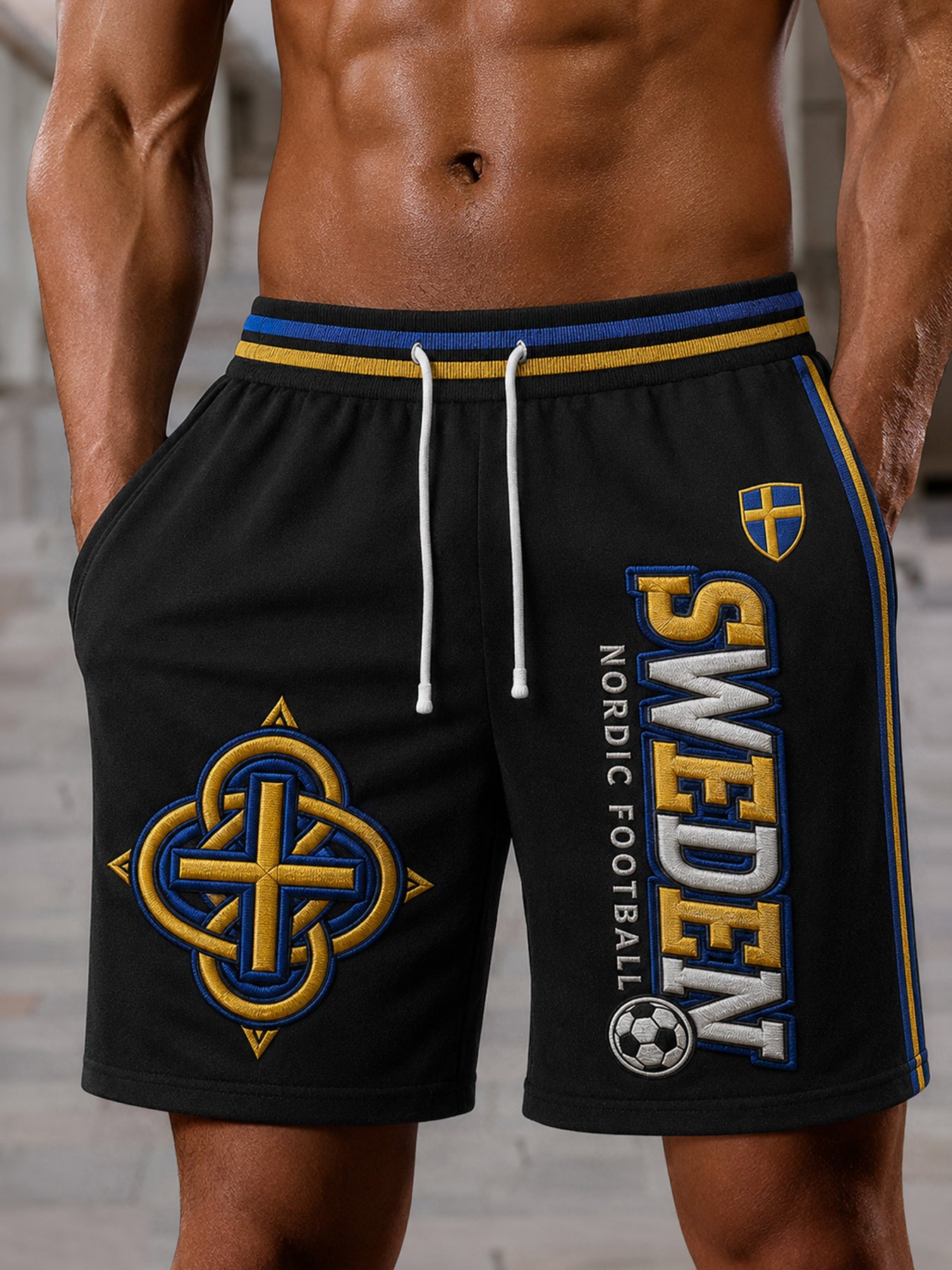 Retro Svensk fotbollsfläkt konst Print Casual Sweatbyxor