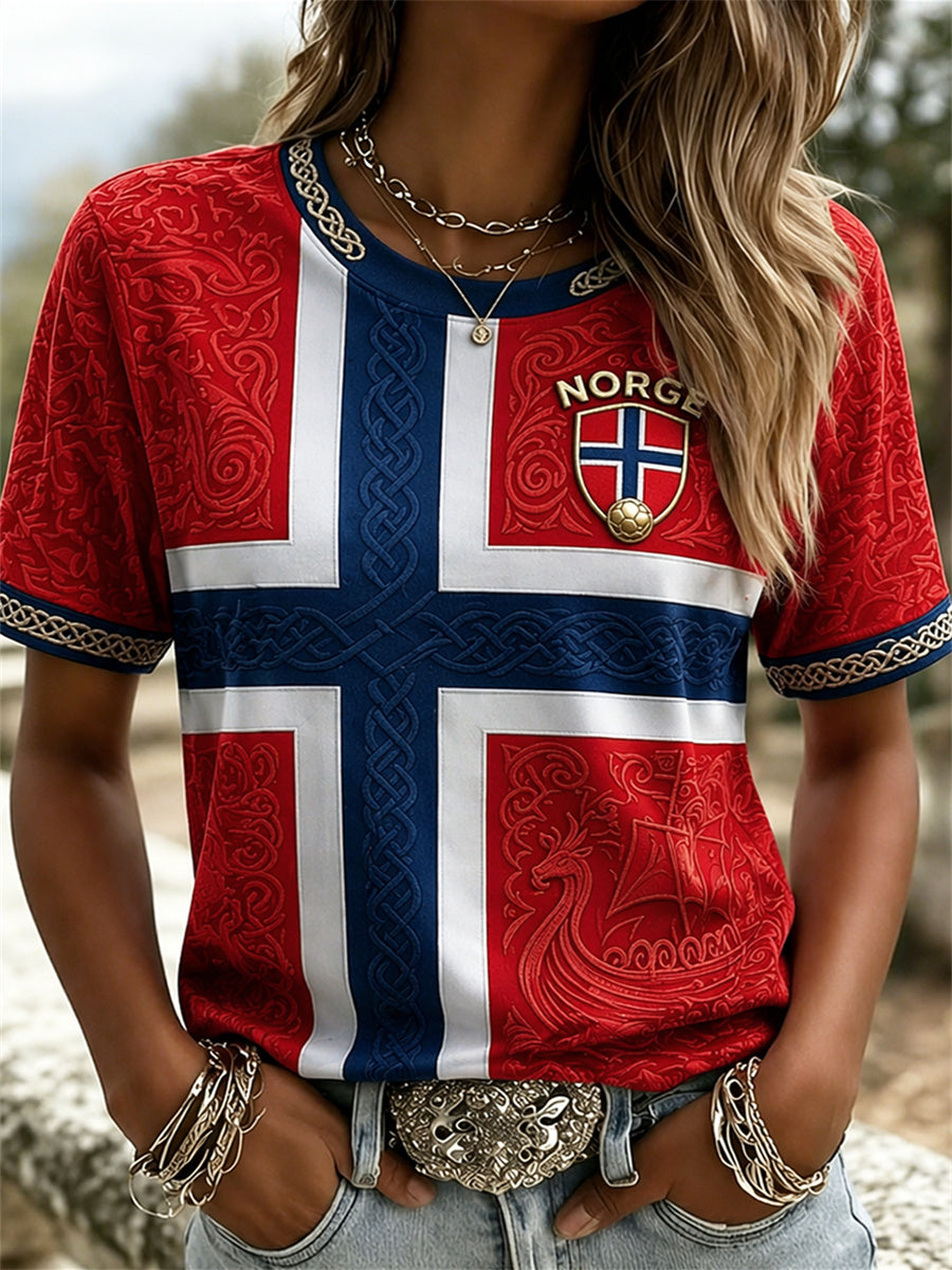 Kvinnors fotboll Viking Ship Celtic Knop Flag Färgblock Skriv ut kortärmad T-shirt