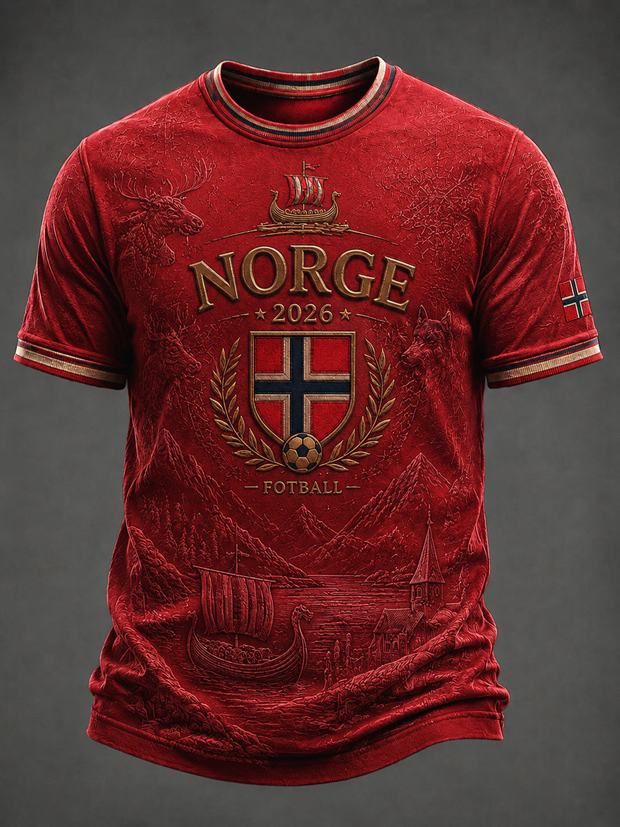 Retro Norge 2026 Fotbollssupporter Ledsnig T-shirt