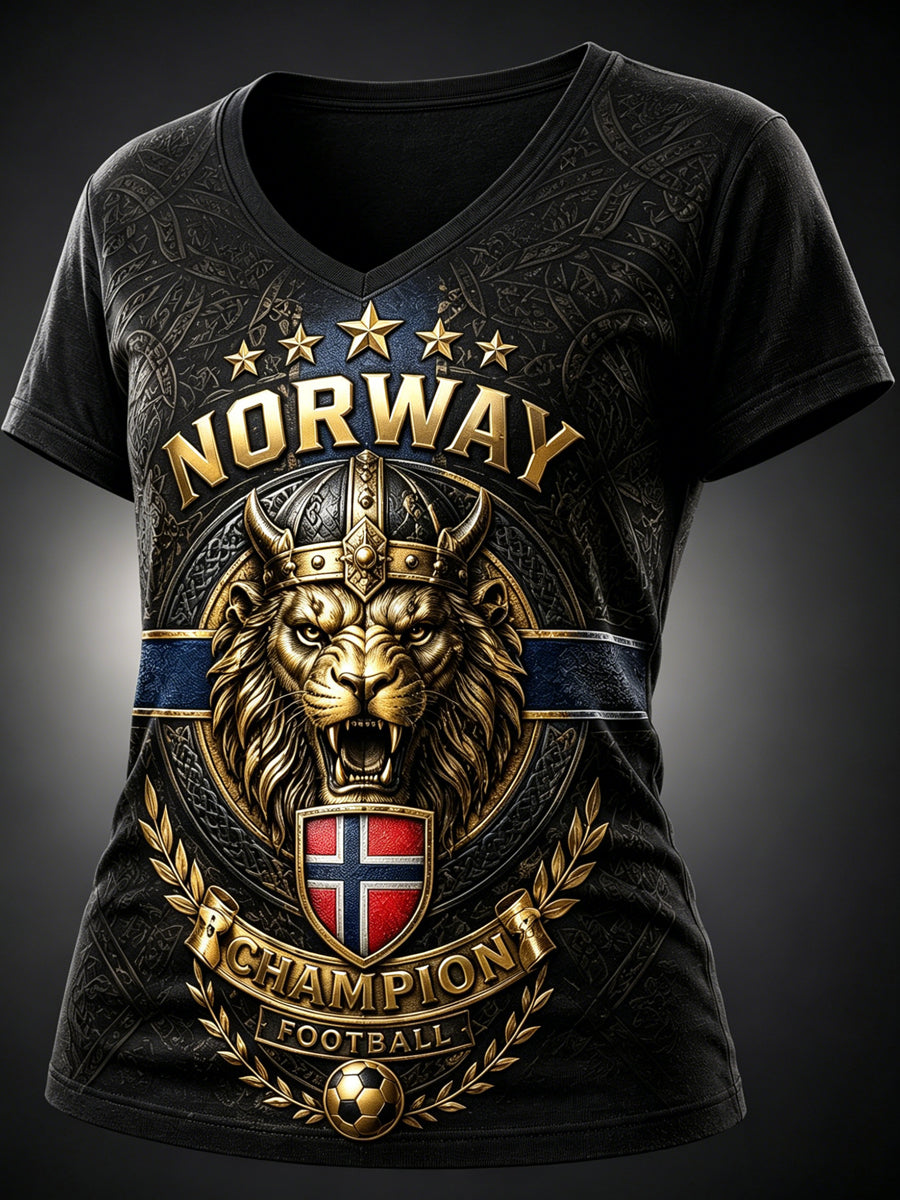 Damer norsk fotbollsmatch hejande element konsttryck v-ringad t-shirt