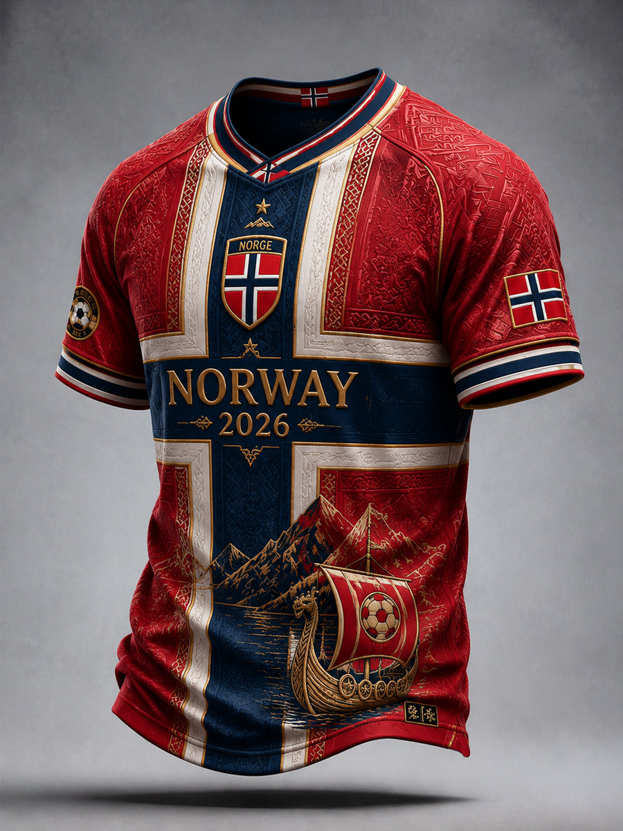Norge 2026 Klassisk avslappnad T-shirt med V-ringning