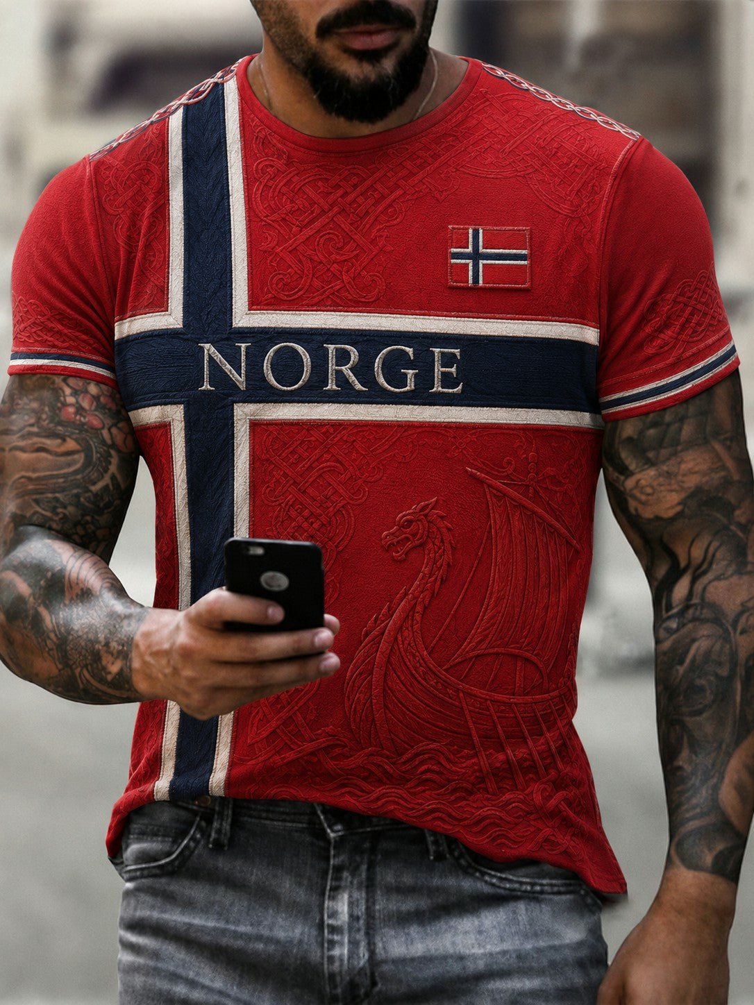 Herrtröja med fotbollsmotiv från Norge