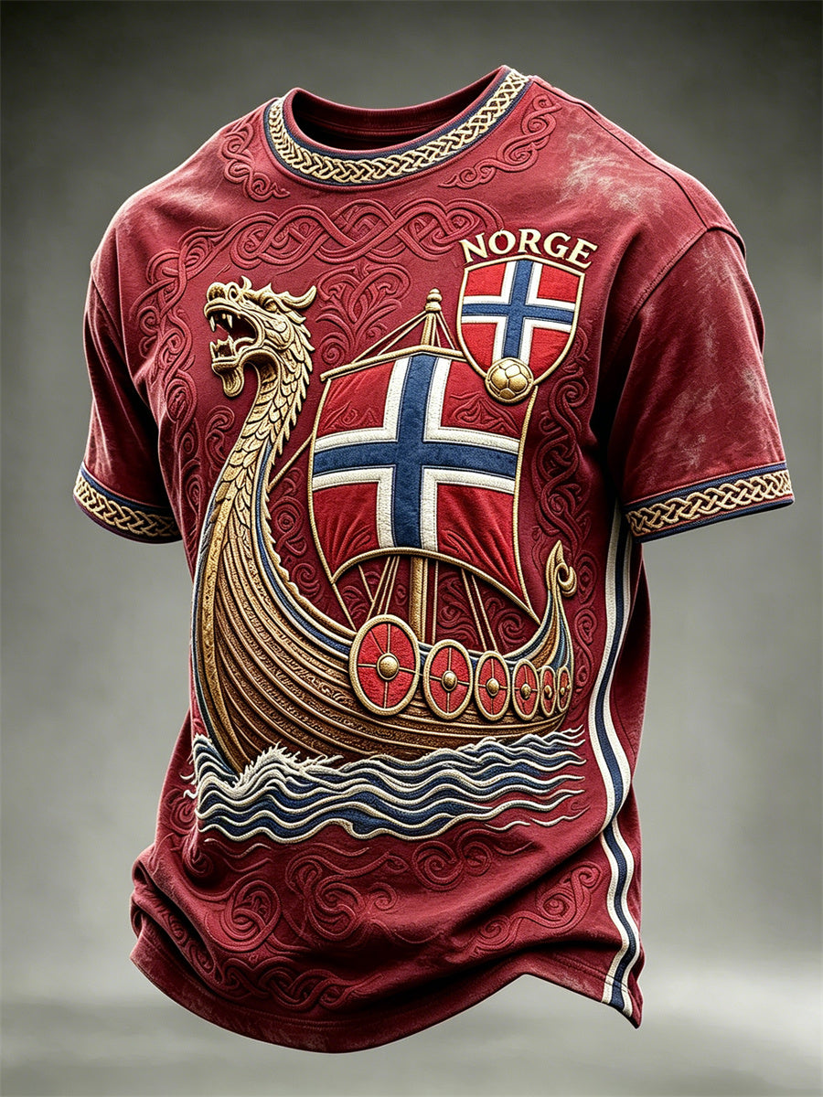 Mäns Norge Fotboll Viking Ship Celtic Knop Skriv ut korta ärmar t-shirt