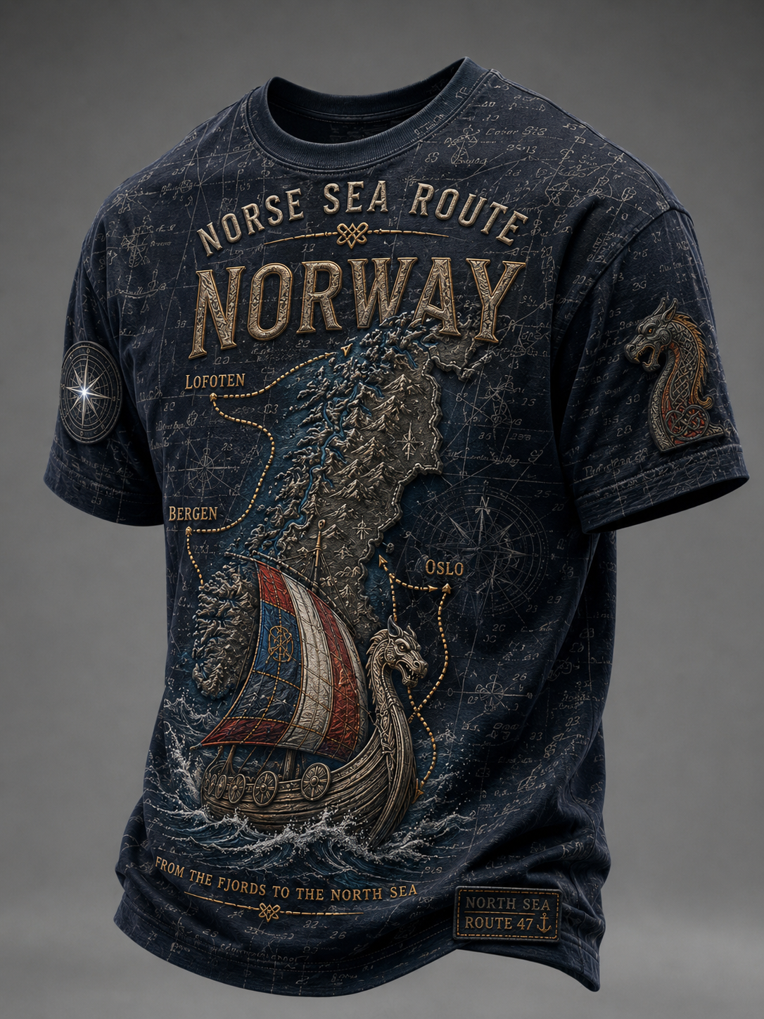 Herrtröja med korta ärmar och karta över Norge