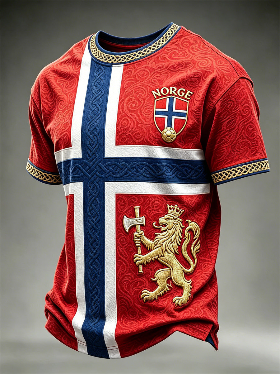 Mäns Norge Fotboll Lion Viking Celtic Knop Flag Skriv ut korta ärmar t-shirt