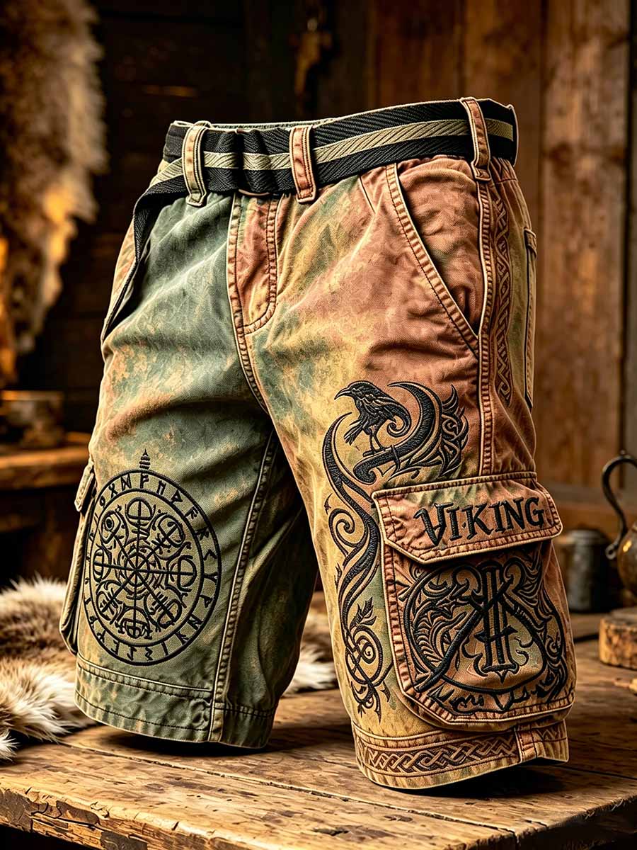 Herrshorts med retrovikingamönster