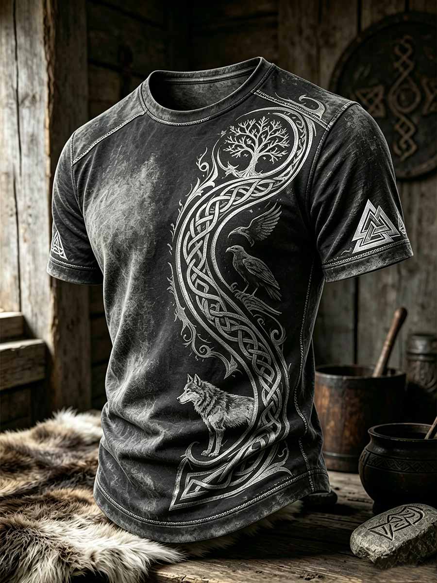 Mäns Vintage Viking mönster Skriv ut T-shirt
