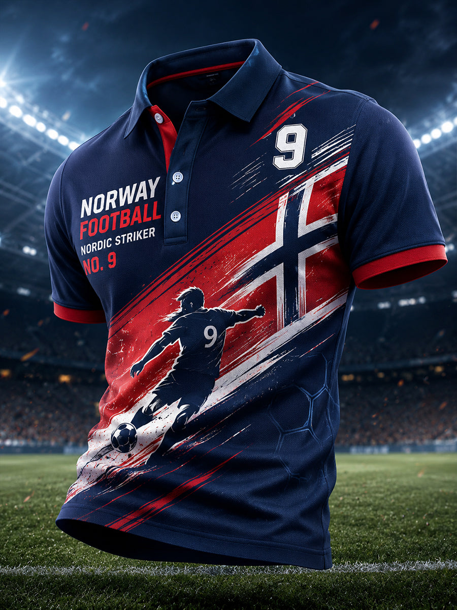 Mäns kortärma Polo tröja med fotbolls-tema tryckt