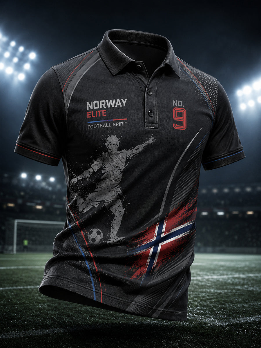 Herrpolotröja med korta ärmar och fotbollsmotiv