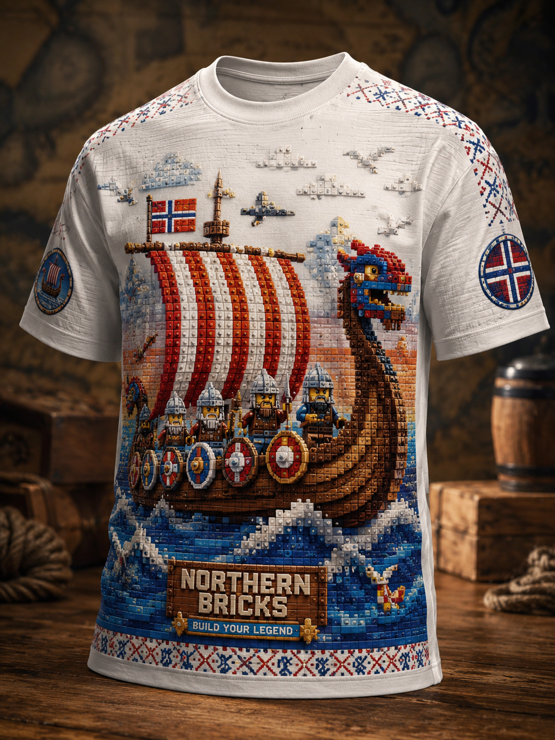 Herrlig kortärmad t-shirt med norska vikingar