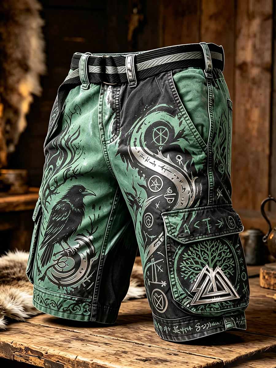 Mäns Vintage Viking konst Print Shorts