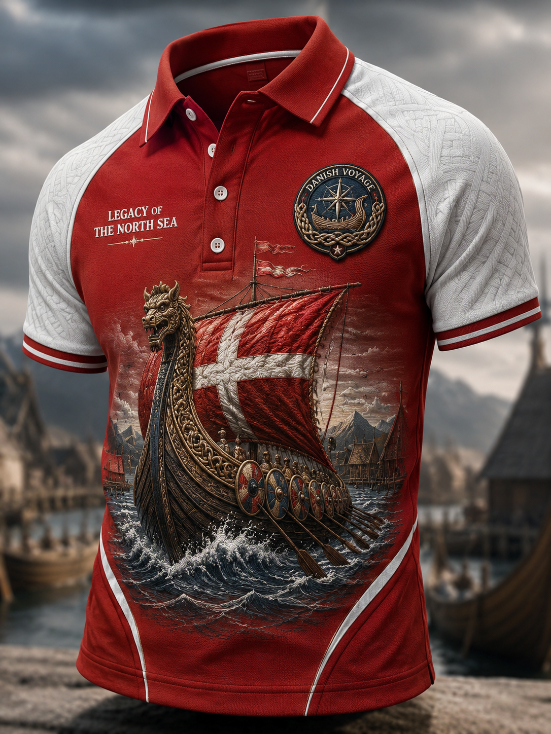 Mäns danska vikingar konst Print Polo tröja