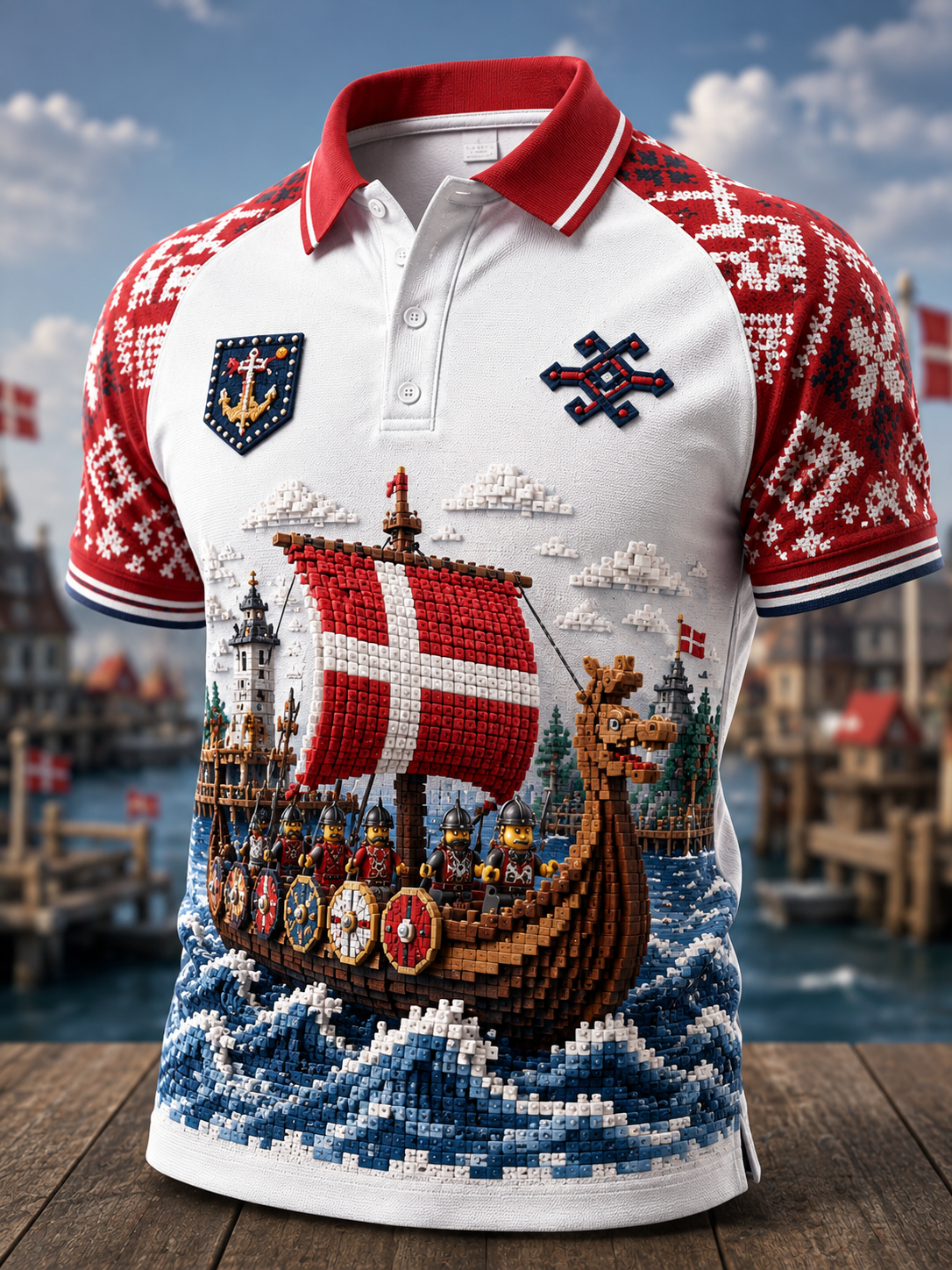 Herrpolotröja med danska vikingar – konsttryck