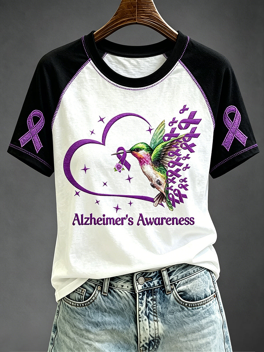 Kvinnors fågel med Ribbon Alzheimers medvetenhet Skriv ut Short Slem T-shirt