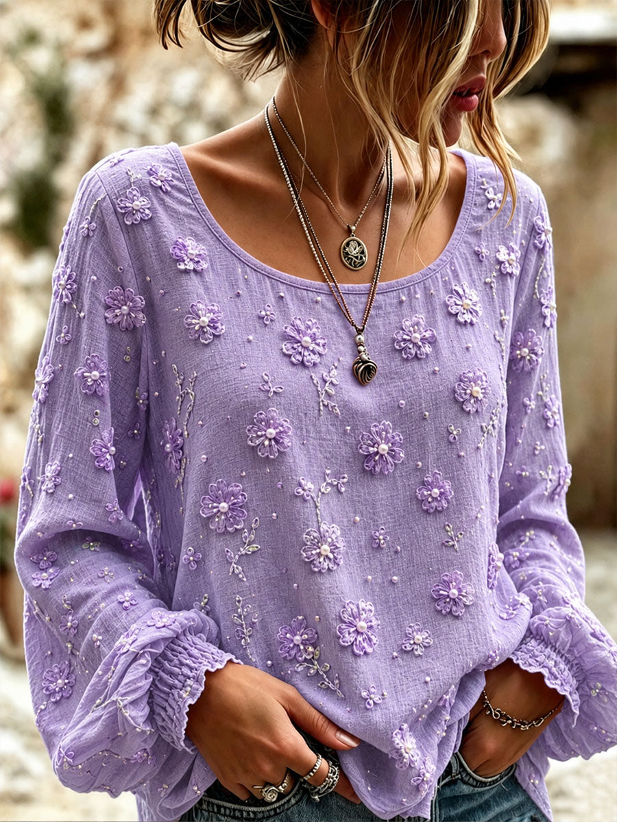 Kvinnors lila blomster Print Casual T-shirt