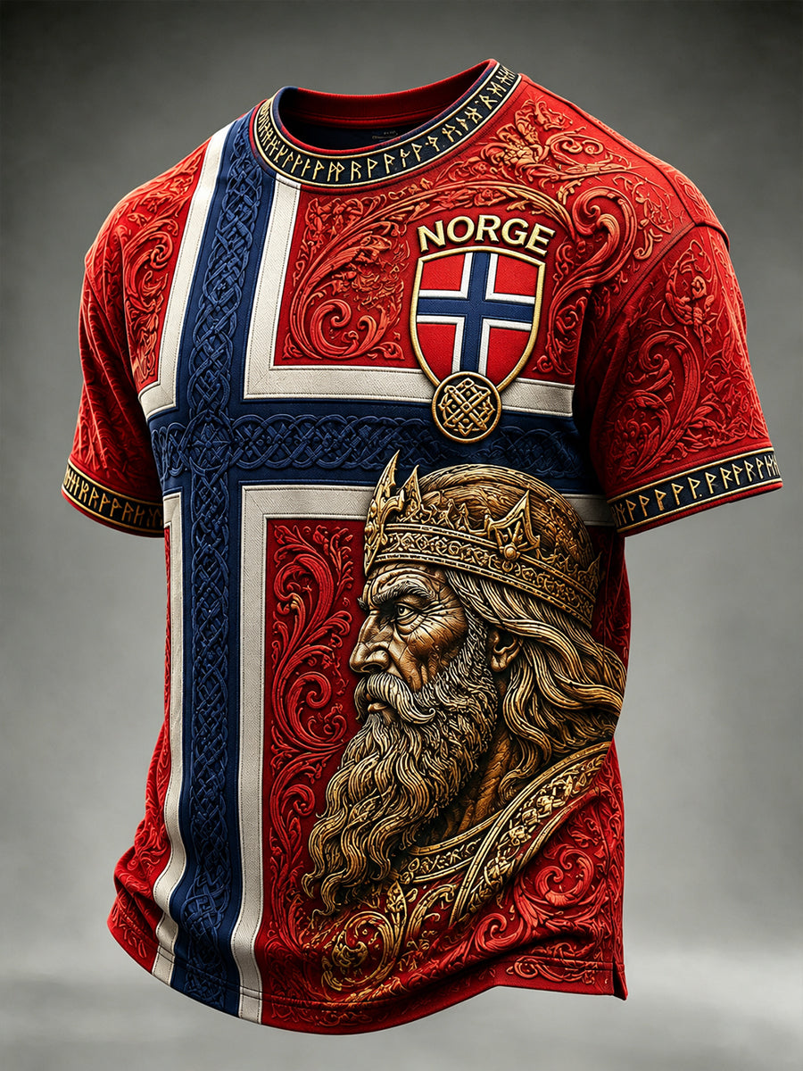 Lättviktig T-shirt med vintage-nordisk viking- och skandinavisk folkkonsttryck