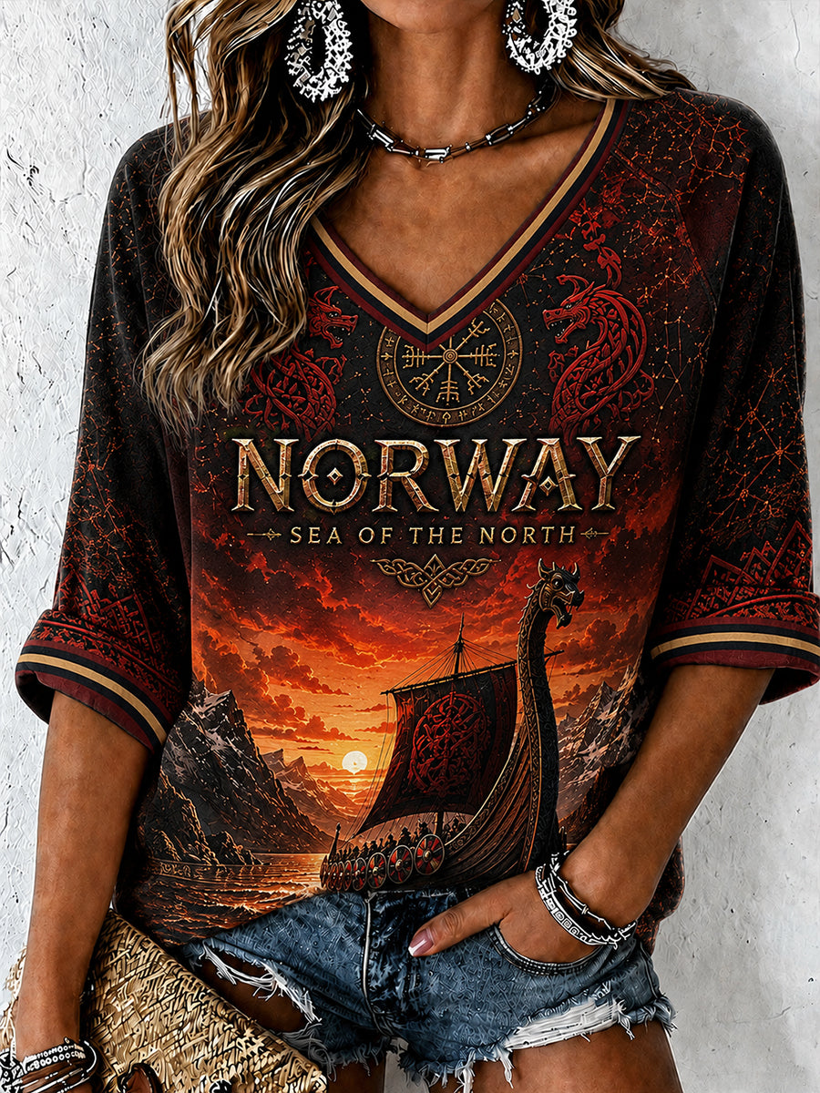 Retro norsk viking skandinavisk folkkonsttryck avslappnad topp