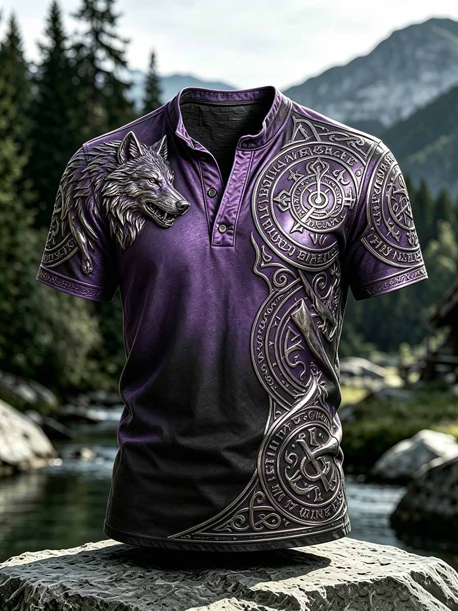 Mansvintage vikingkeltiskt knutmotiv vargtryck avslappnad t-shirt