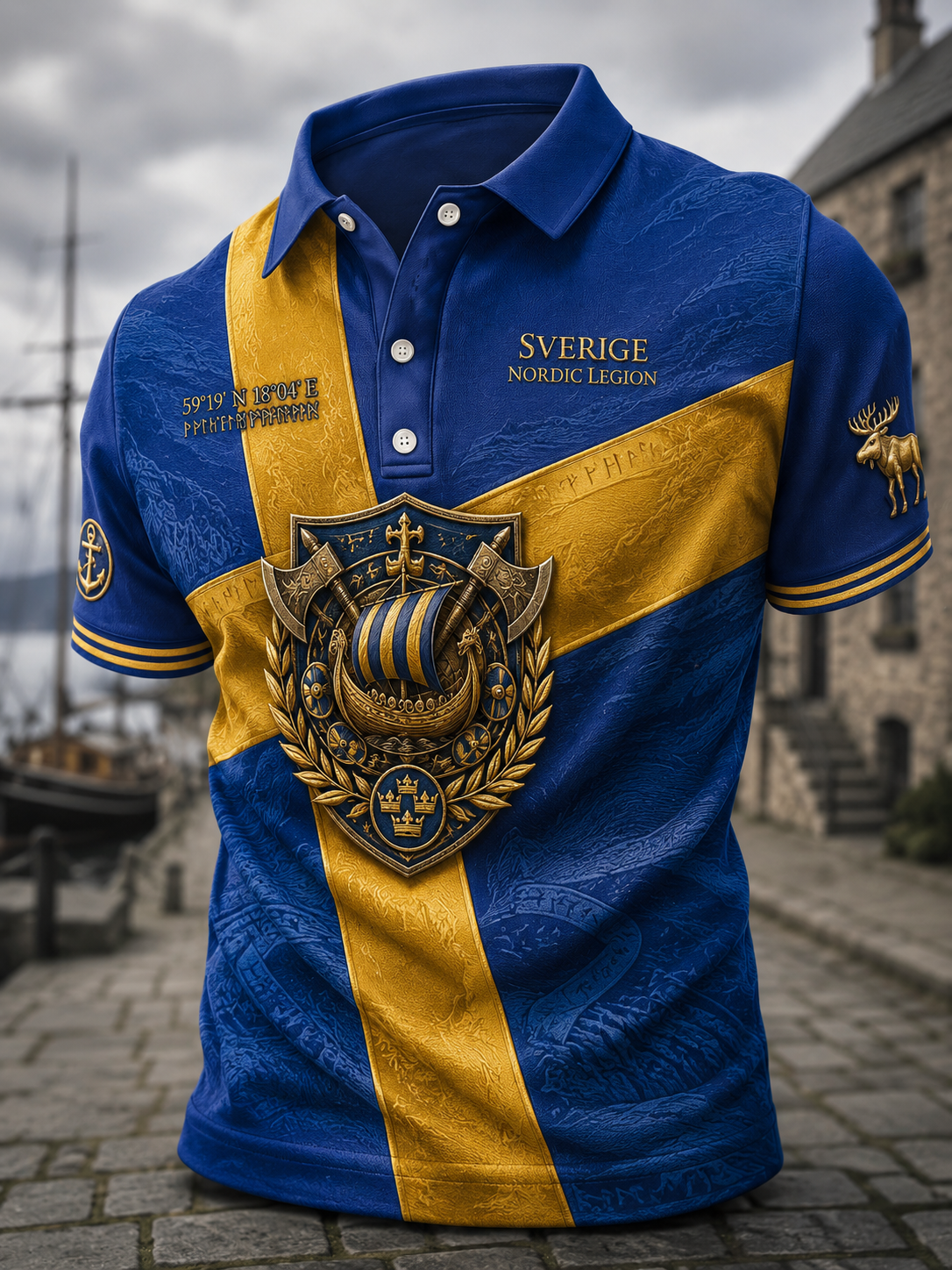 Herrskjorta med korta ärmar i vikingastil