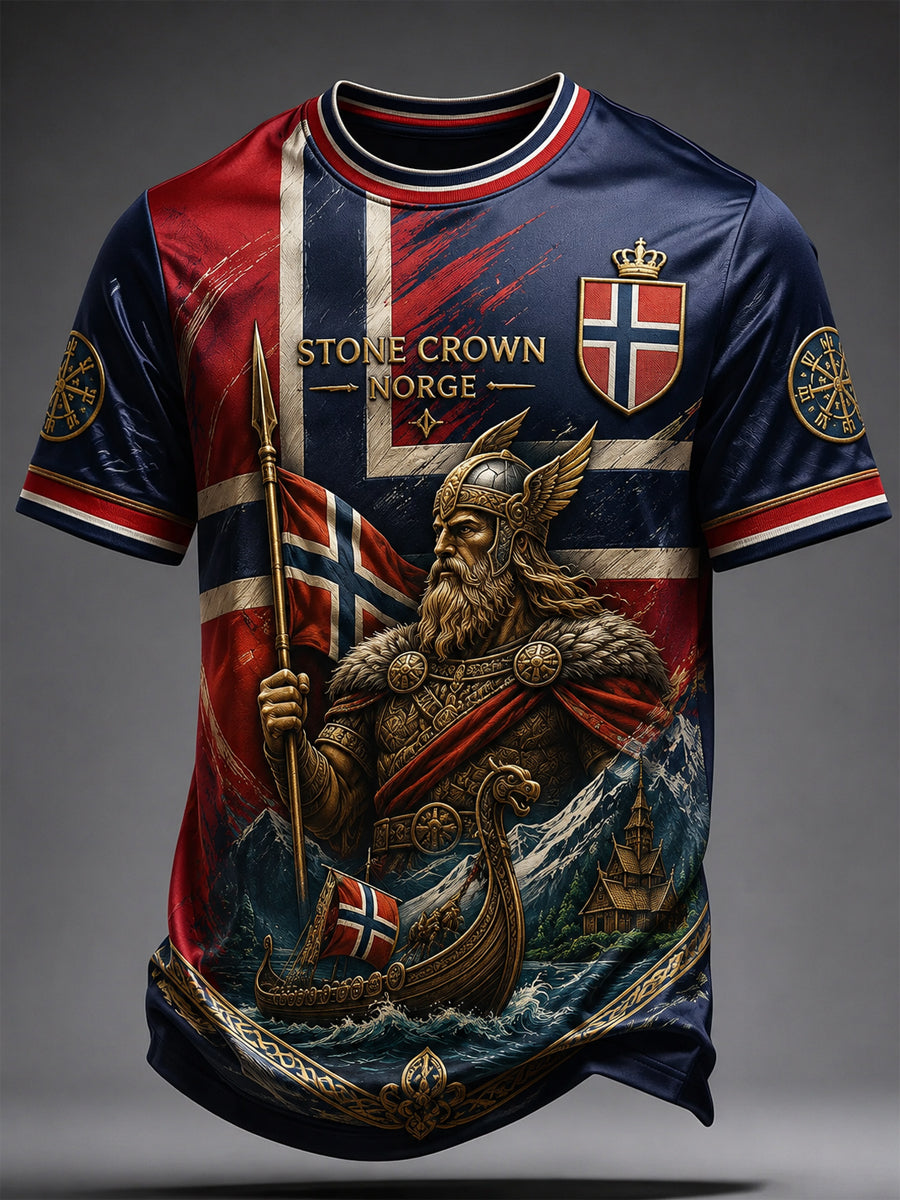 Retro norska vikingarkrigare konstnärlig T-shirt