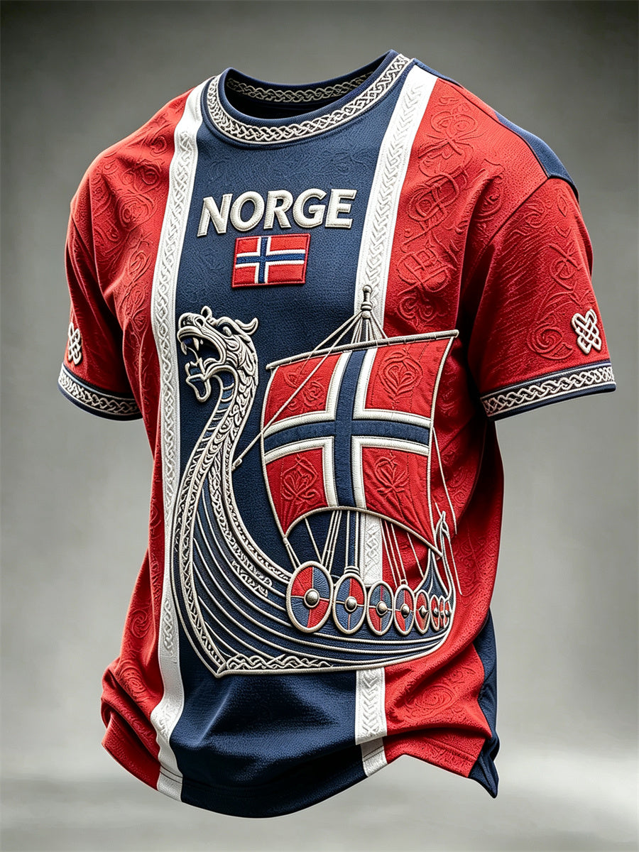 Mäns Norge Viking Ship Celtic Knop Flag Skriv ut kort ärm t-shirt