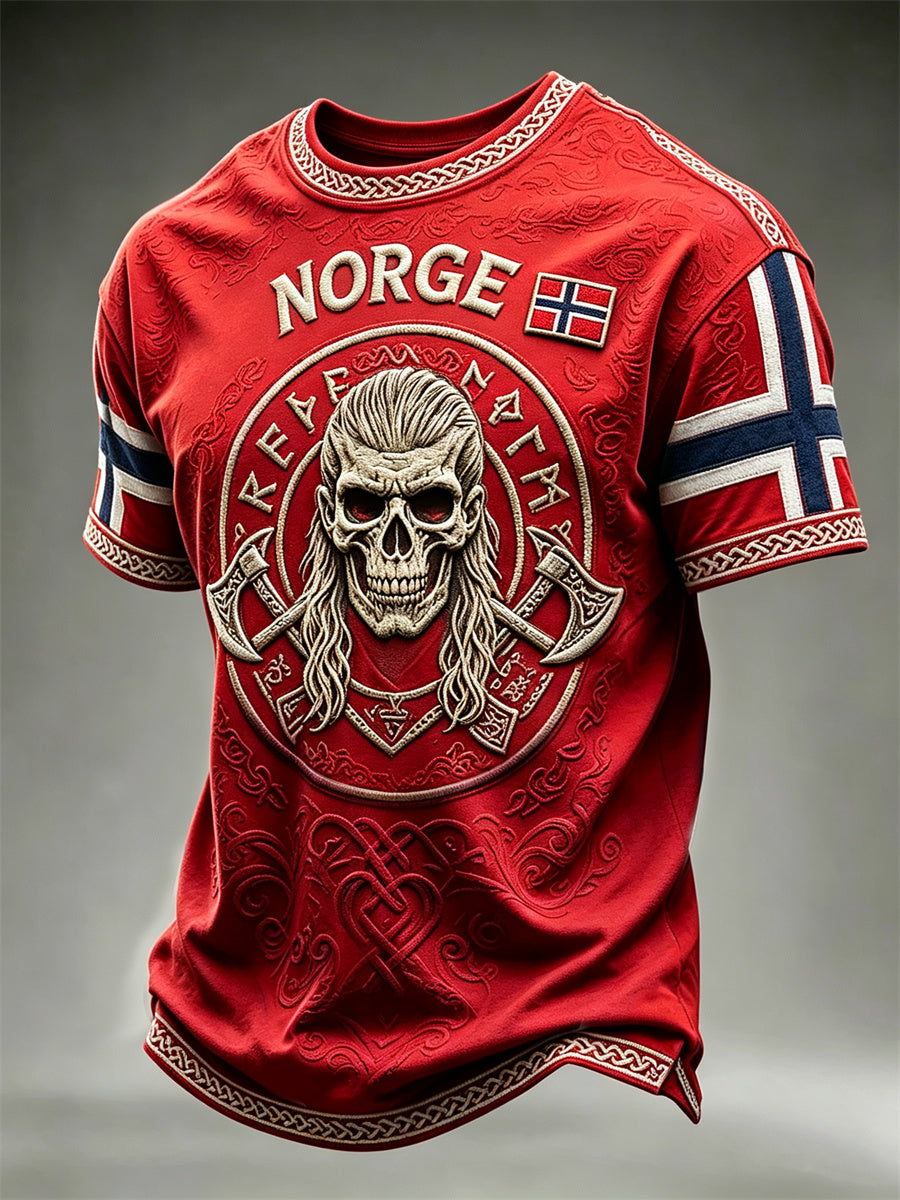 Mäns Norge Viking Skull Celtic Knop Flag Skriv ut kort ärm t-shirt