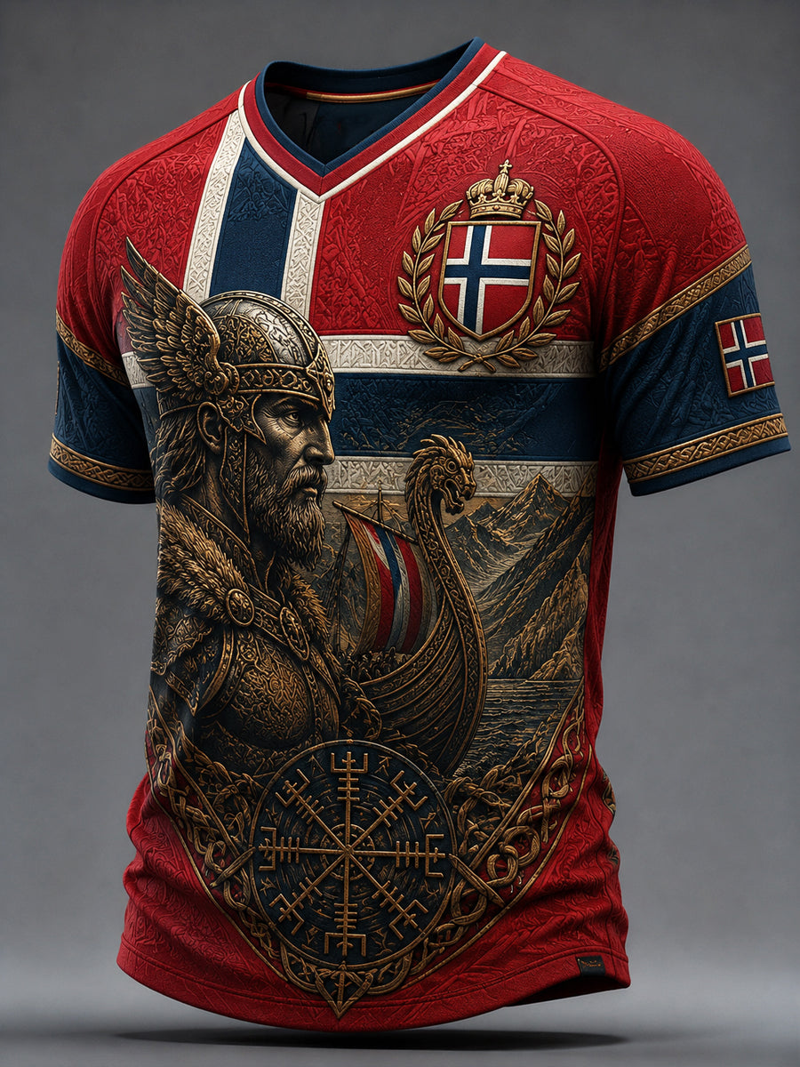Retro Norska Viking krigare konst V-Hack T-shirt