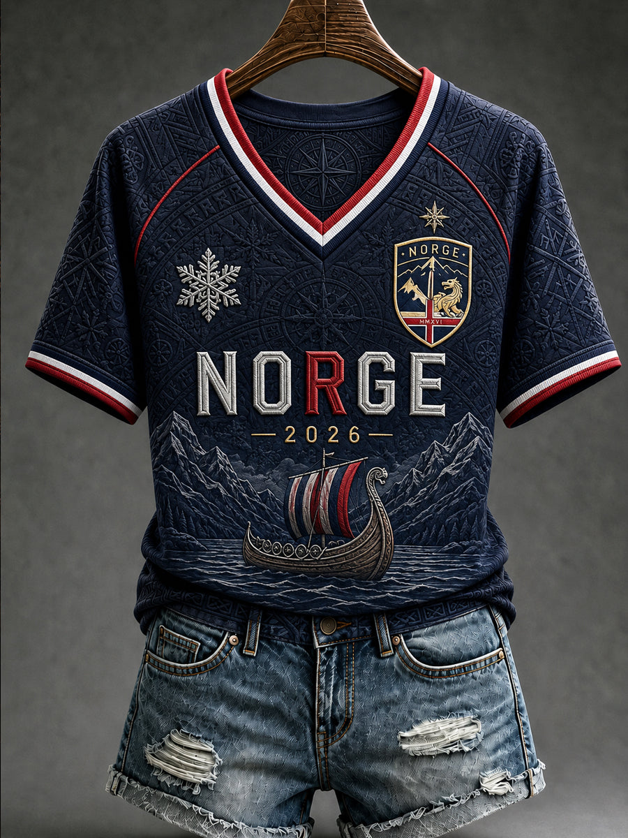 Kvinnor Retro “Norge framåt” Casual T-shirt