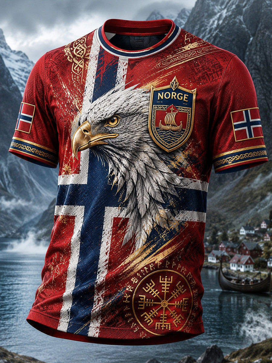 Retro nordiskt grafiskt vardagst-shirt i vikingastil