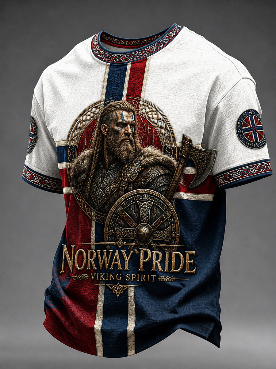 Retro nordiskt grafiskt vardagst-shirt i vikingastil