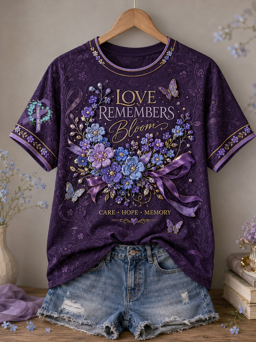 T-shirt med blomsterkonsttryck – Medvetenhet om Alzheimers hos kvinnor