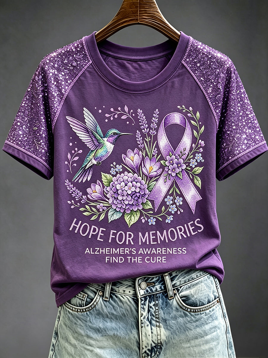 Kvinnors hopp för Memorial lila band Print Rund hals kort ärm T-shirta
