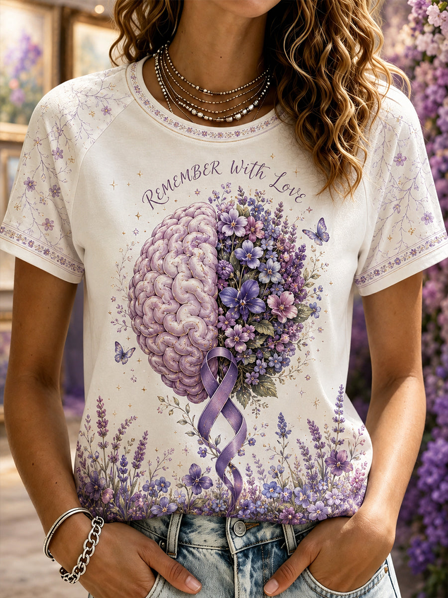 Kvinnors Alzheimers sjukdom medvetenhet rund hals kort ärm T-shirt
