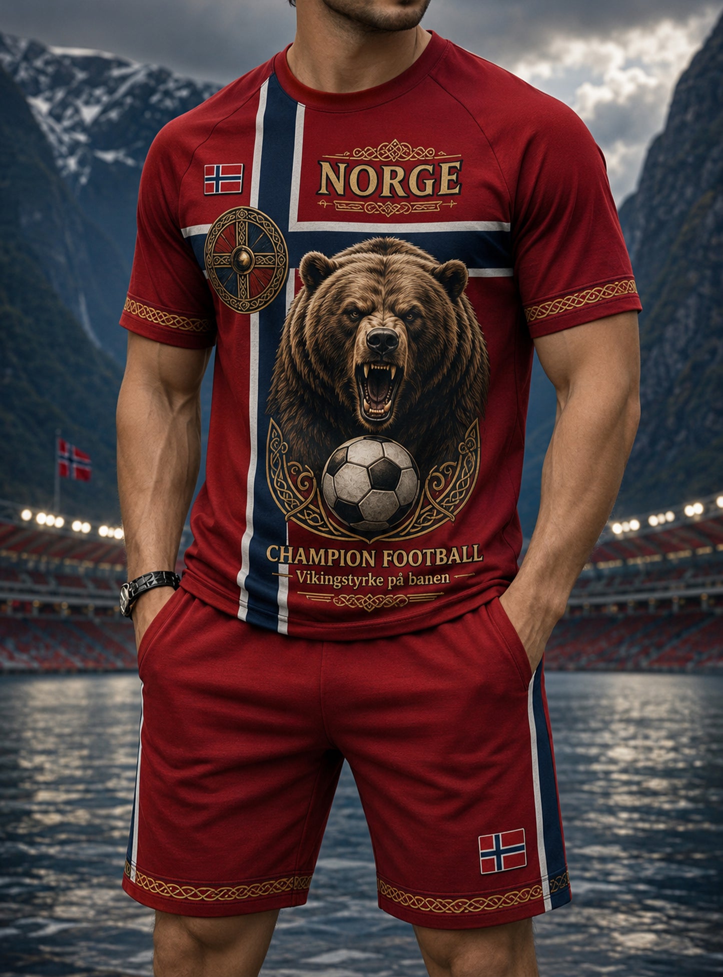 Mäns norska vikinga-temade konst Print T-shirt Set