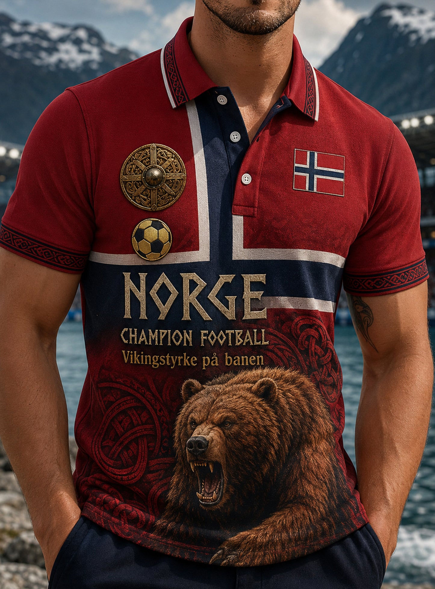 Herrens norska Viking-Inspirerad konst Print Polo tröja