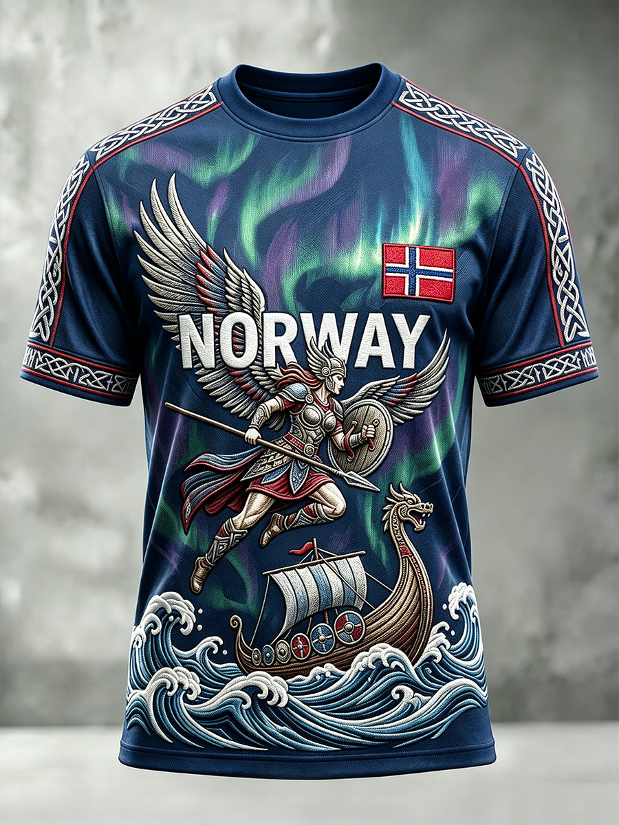 Mäns Norge Viking Inspirerat mönster Aurora Skriv ut korta ärmar T-shirt