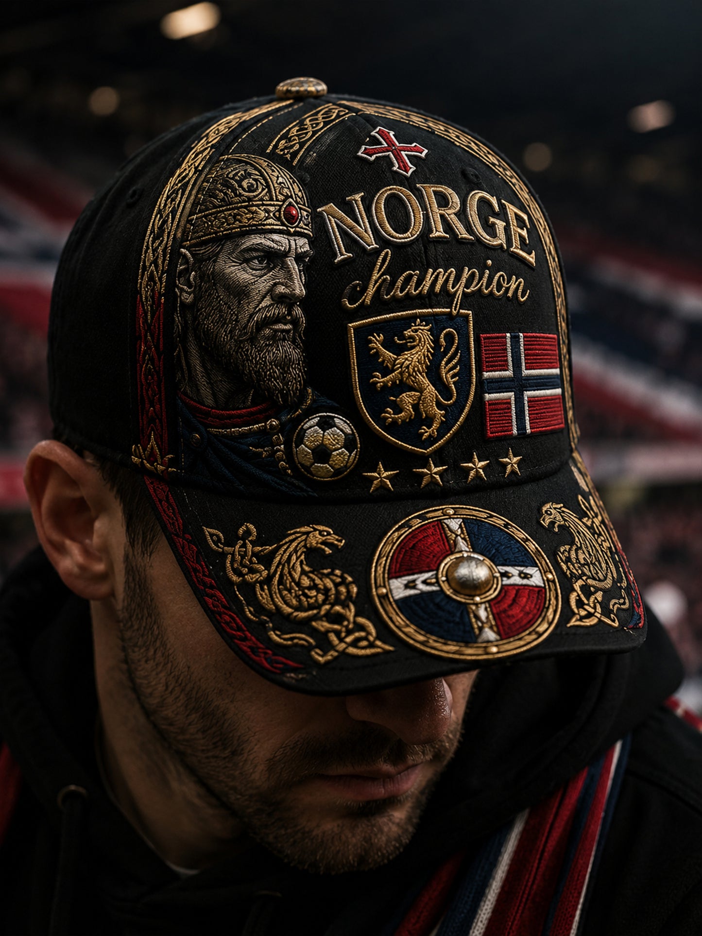 Unisex-hatt med norsk vikingmotiv – patriotisk och kulturellt konsttryck