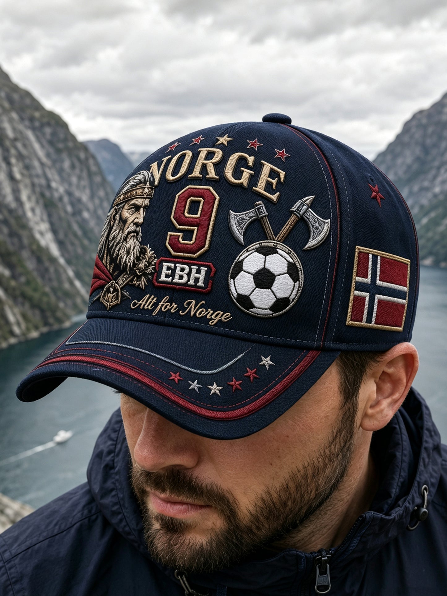 Unisex-hatt med norsk vikingmotiv – patriotisk och kulturellt konsttryck