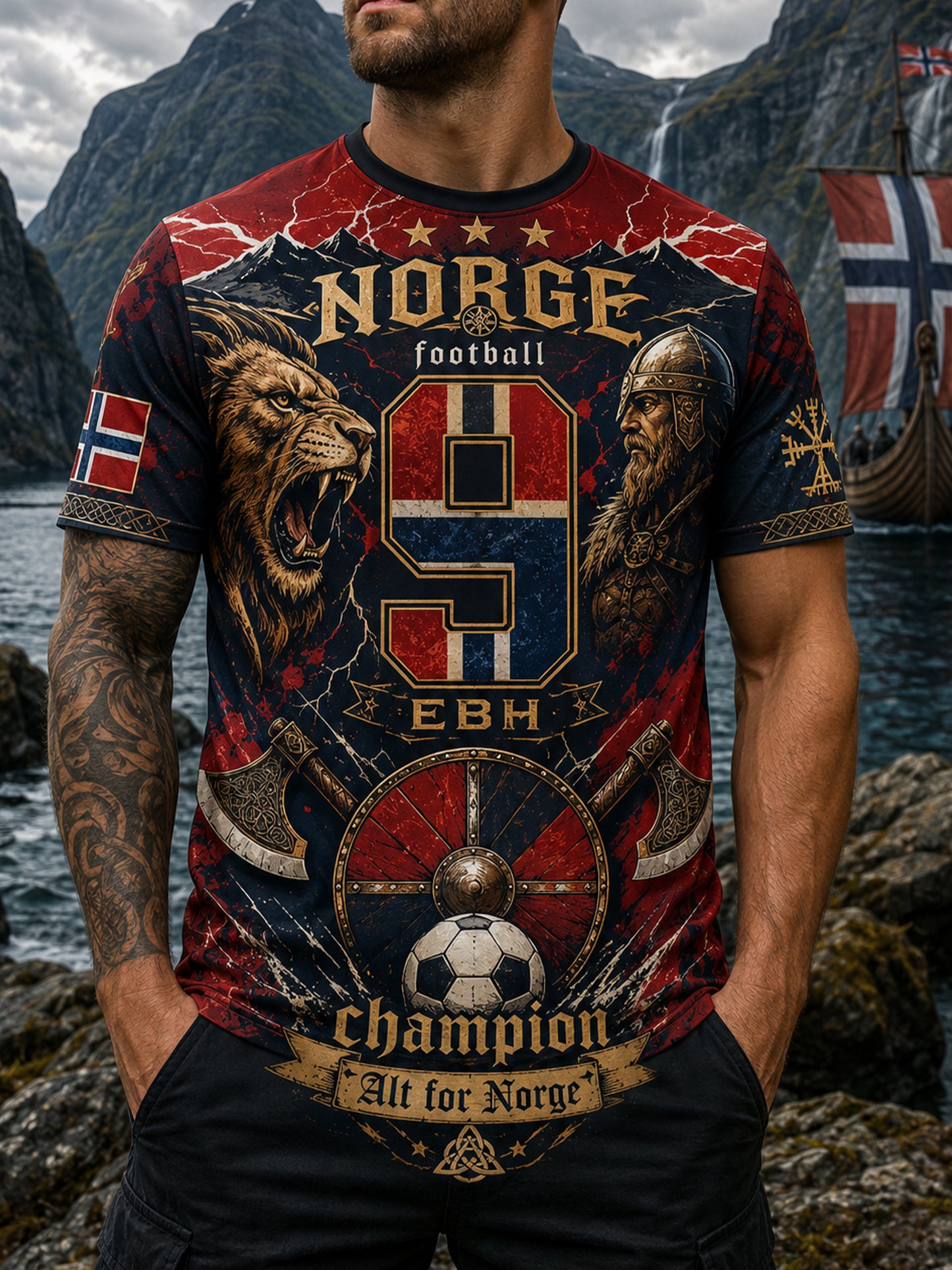 Herrens norska vikingtema Patriotisk kulturkonst Print T-shirt