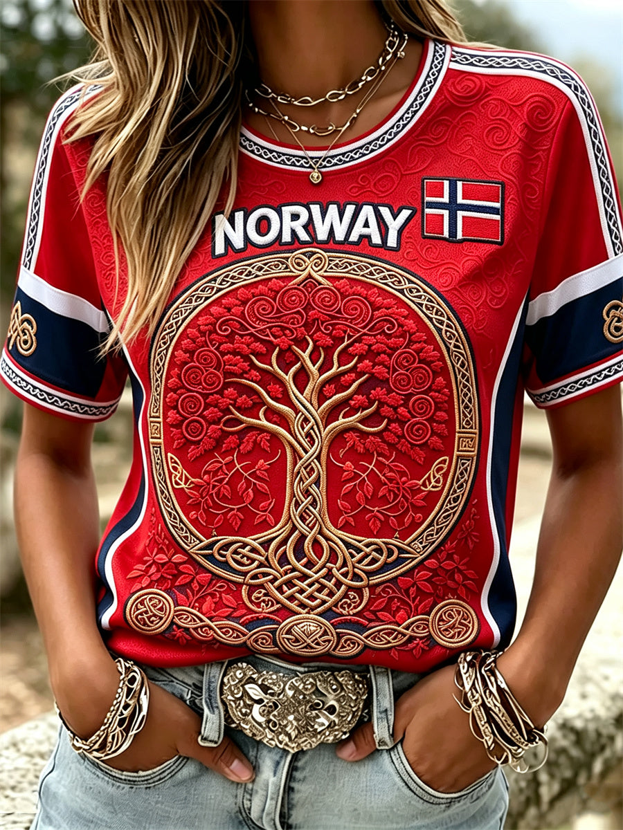 Damer Norge Viking Livets Träd Keltisk Knut Flagga Tryck kortärmad T-shirt