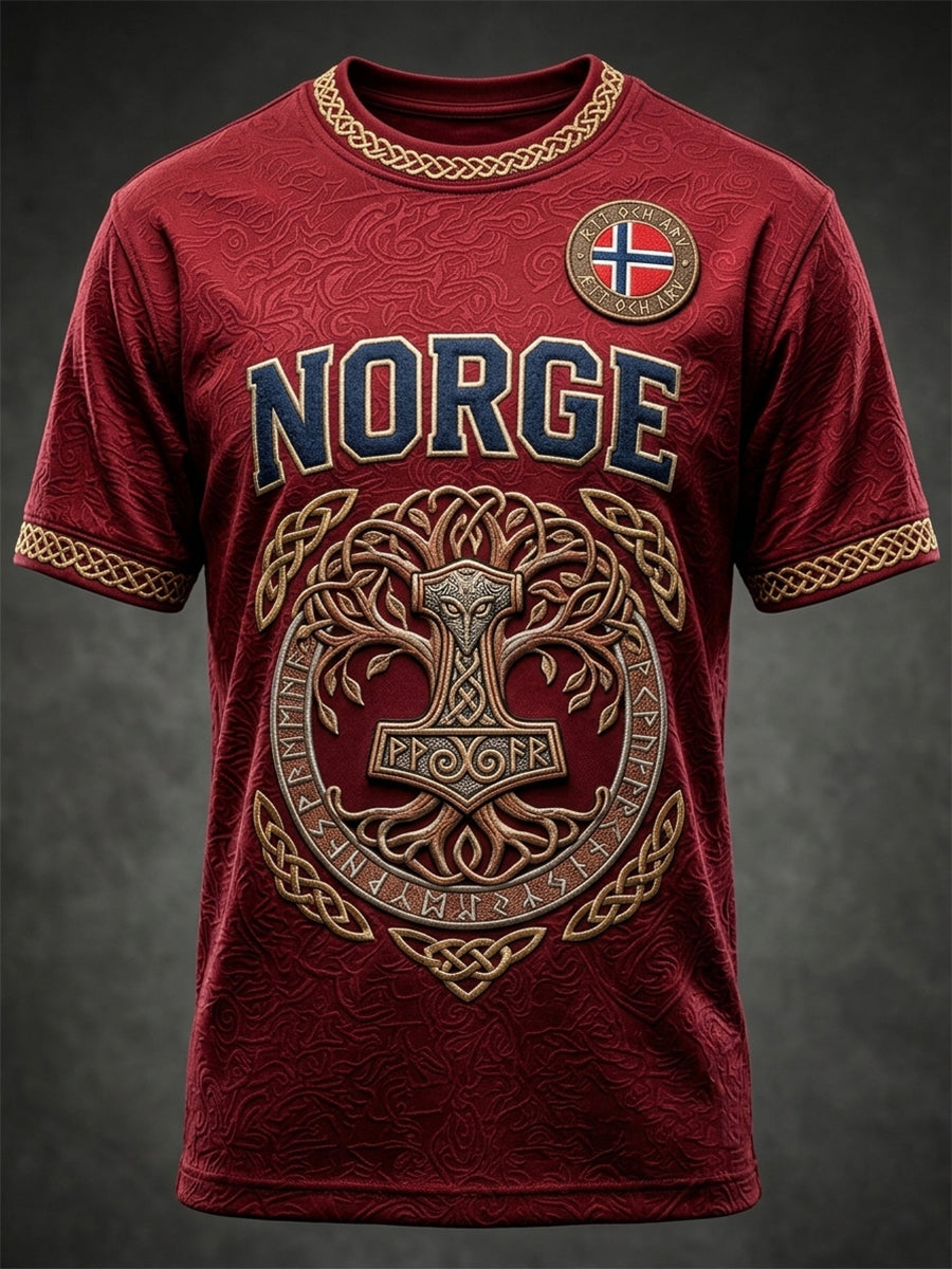 Herrens Norge Viking Keltiska mönster Skriv ut Korta ärmar T-shirt
