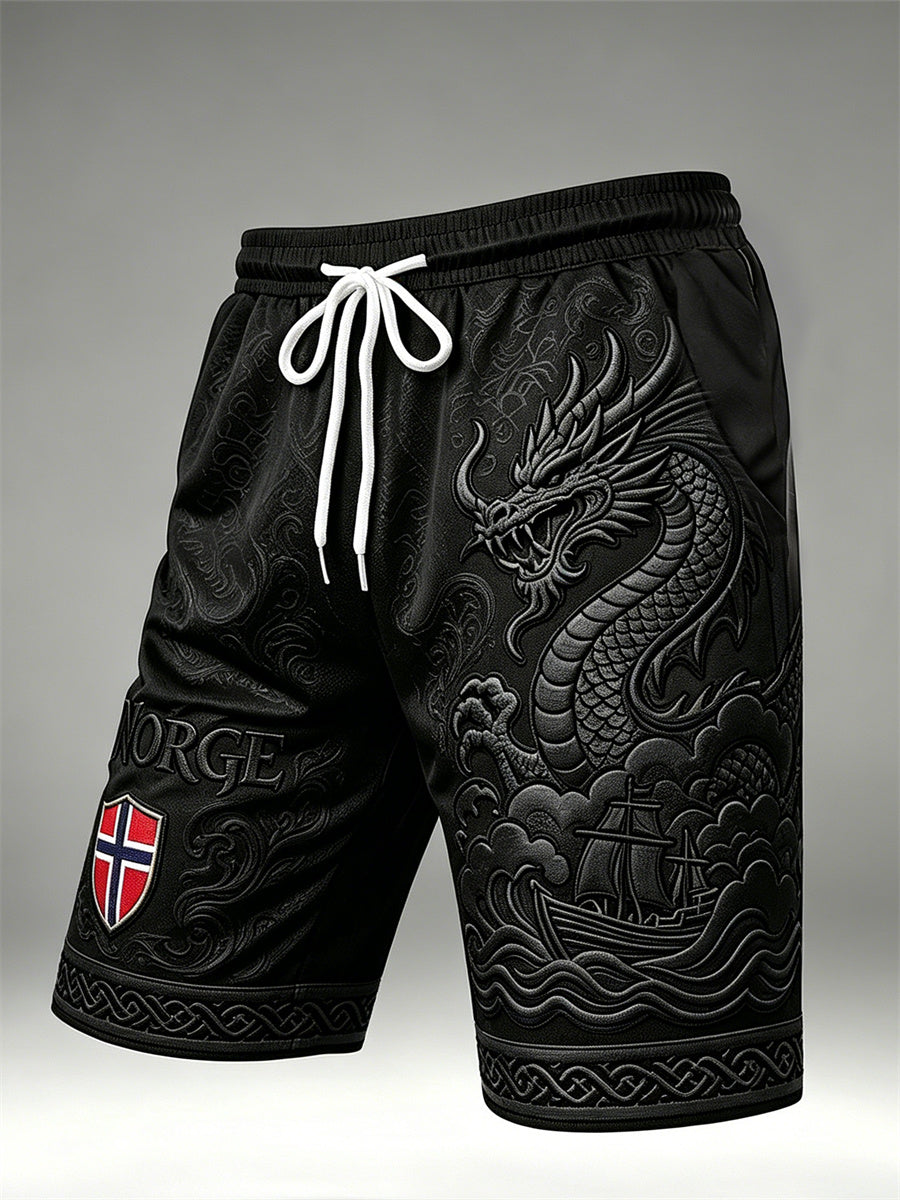 Mäns Norge Viking Dragon & Ship Celtic Knop Flag Skriv ut dragskor