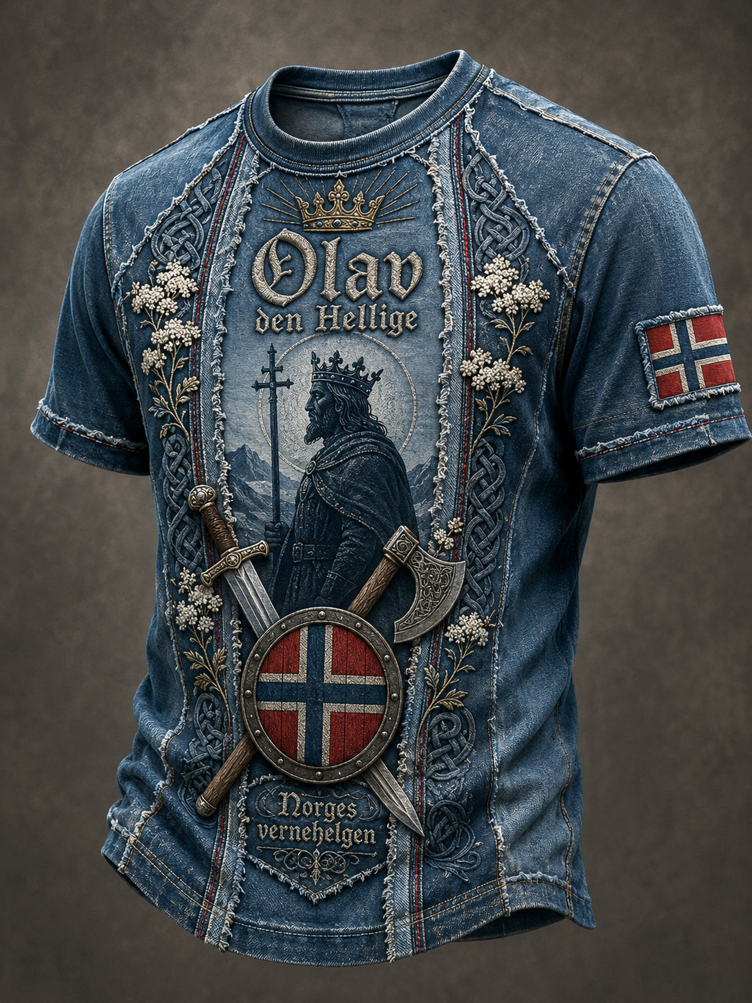 Herrtröja med patriotiskt konsttryck på St. Olafs-dagen