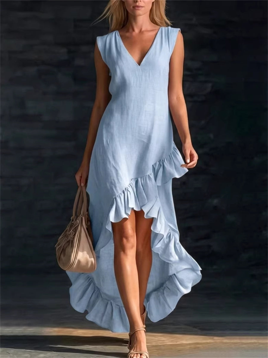 Kvinnors stilfulla Ruffle trim silt botten Flowy Maxi klänning