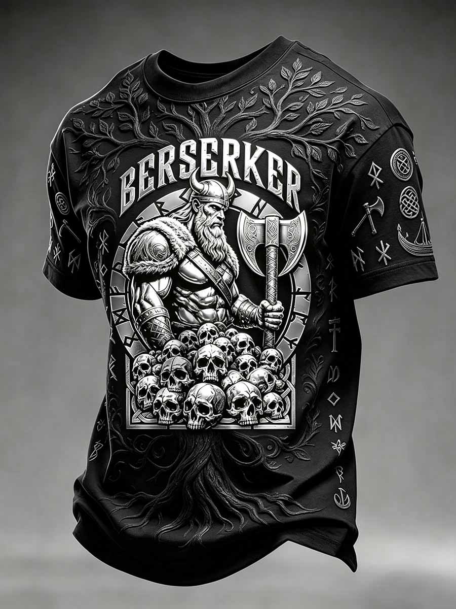 Vintage-vikingkrigart-shirt för män med tryck