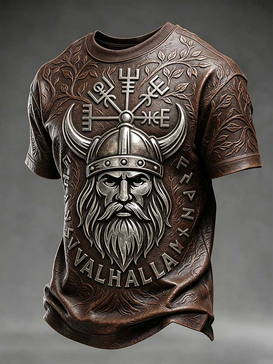 Vintage-vikingkrigart-shirt för män med tryck