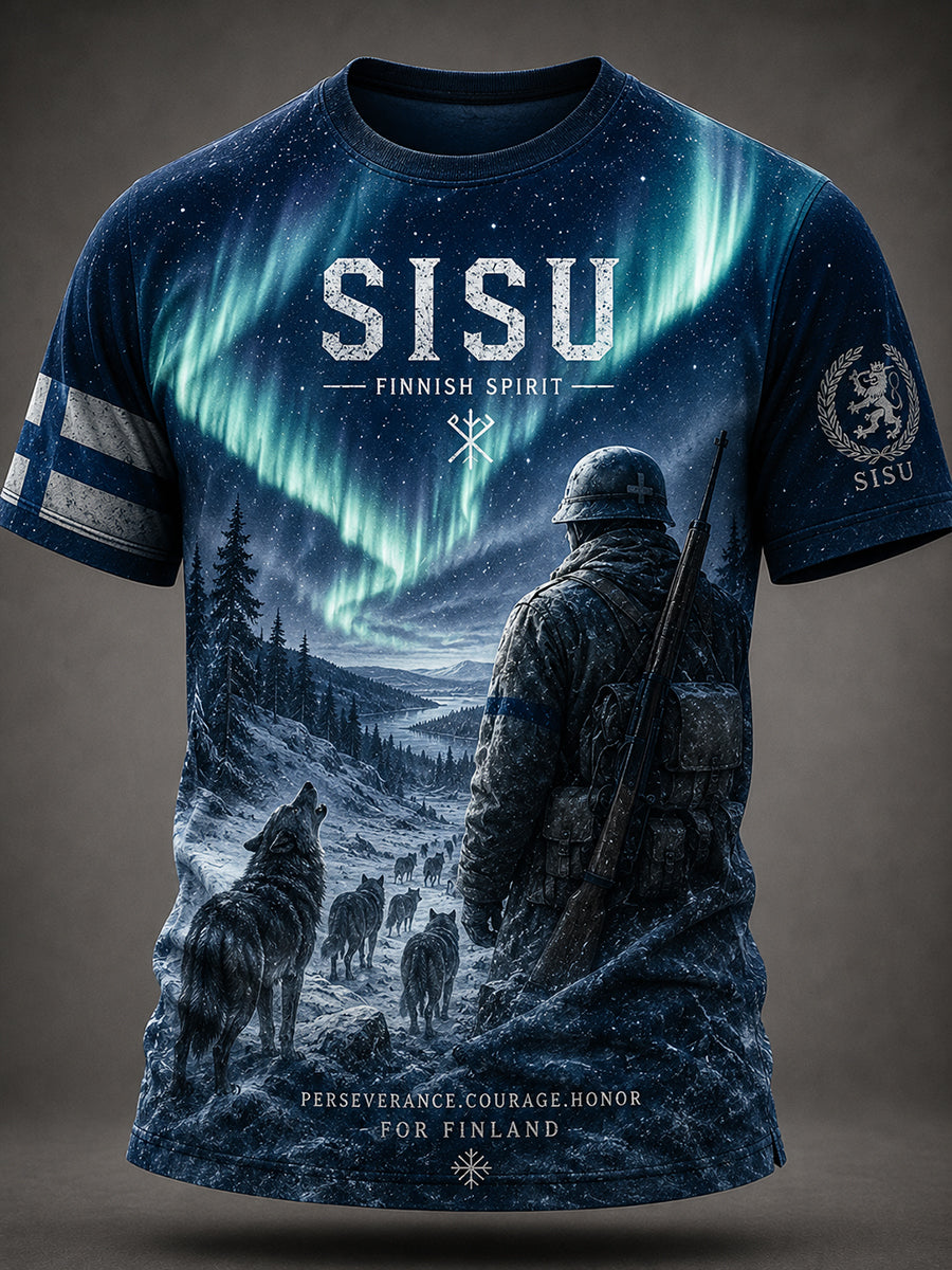 Herrlig Sisu-patriotisk minnes-T-shirt med konstnärlig tryck – Finländsk veteran