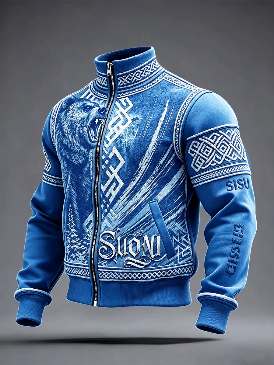Mäns Finland Suomi Skriv ut Blå Casual Zip-Up Jacka
