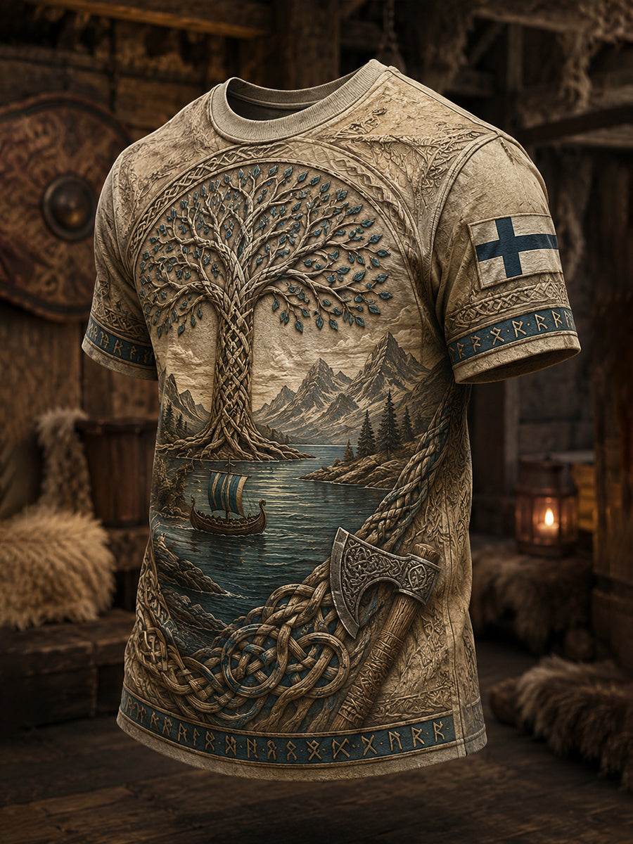 Herrlig finsk vikingpatriotisk konsttryckt t-shirt