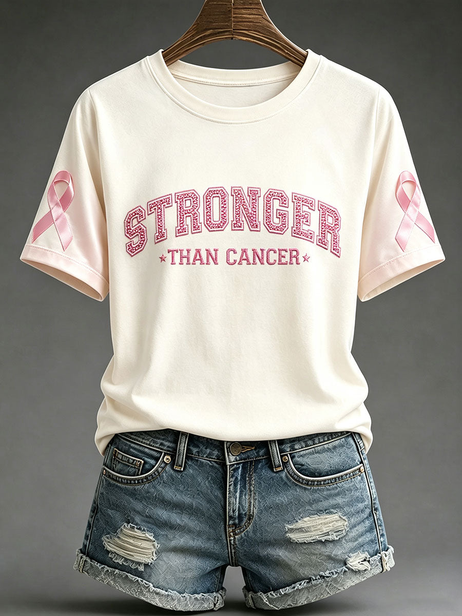 Kvinnors “Tärkare än cancer”Pink Ribbon Bröstcancer medvetenhet T-Shirt